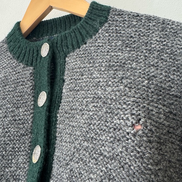 Ralph Lauren Vintage Wool Cardigan with Green trim, blue label, Small, hand knit - Picture 13 of 13